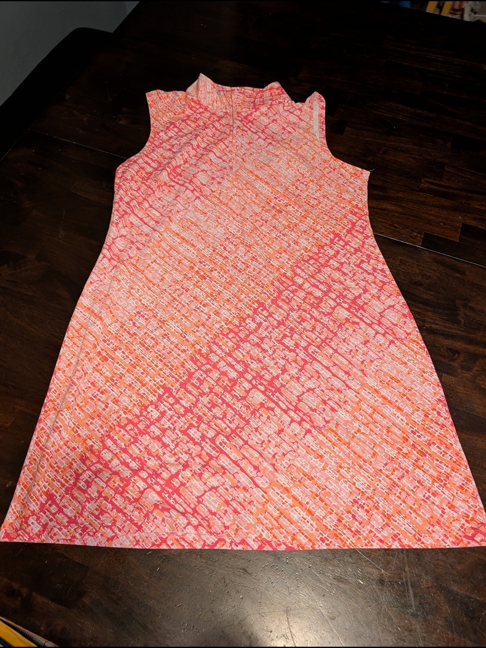 IBKUL Pink and Orange Printed Sleeveless Quarter Zip Mini Dress, Women's XL